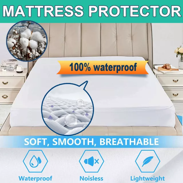 NEW 100% Waterproof Mattress Protector Terry Cotton Towelling Mattress All Size