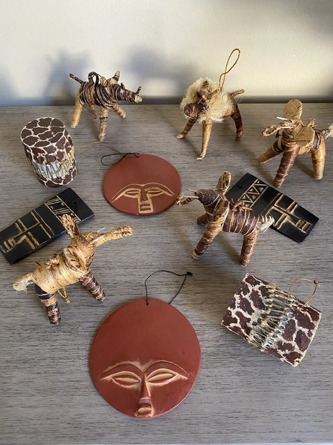 banana animals fiber handmade ANIMALS DRUMS FACES lot of 12