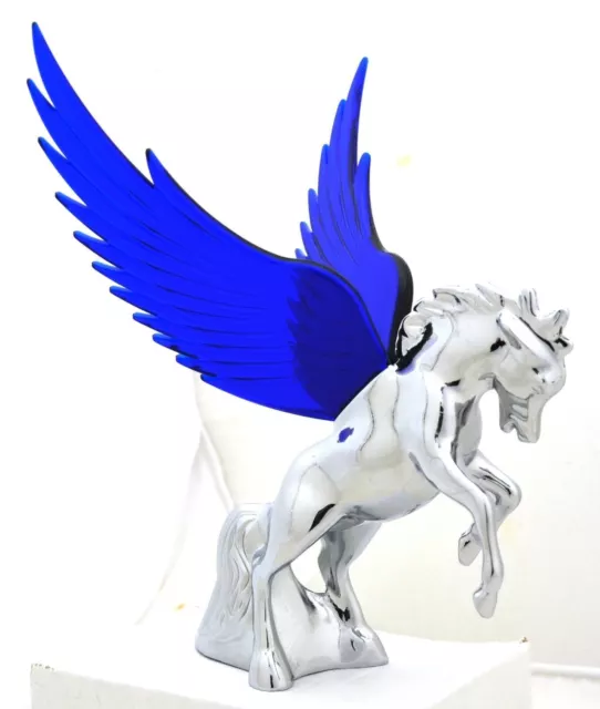 Lighted Hood Ornament Stallion Windrider Blue 3 Stud Chrome 9 3/4" GG#48391