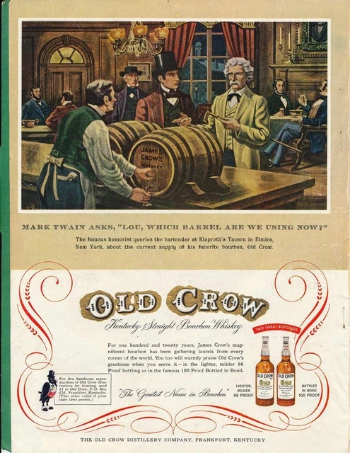 Magazine Ad - 1955 - Old Crow Whiskey - Mark Twain