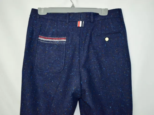 $1050 New Thom Browne Navy Donegal Unstructured Wool Pants Men Size 1 32W