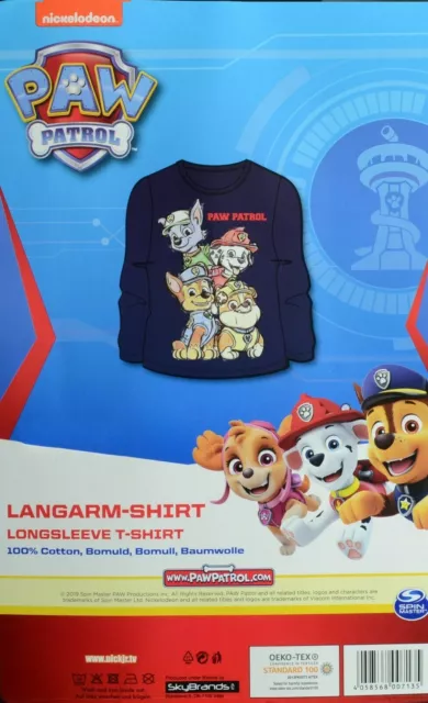 Paw Patrol Kinder Jungen Langarm-Shirt Größe 98/104 Dunkelblau