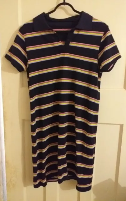 Next Girls Rainbow Striped 100% Cotton SS Polo Tshirt Dress Age 16 Yrs