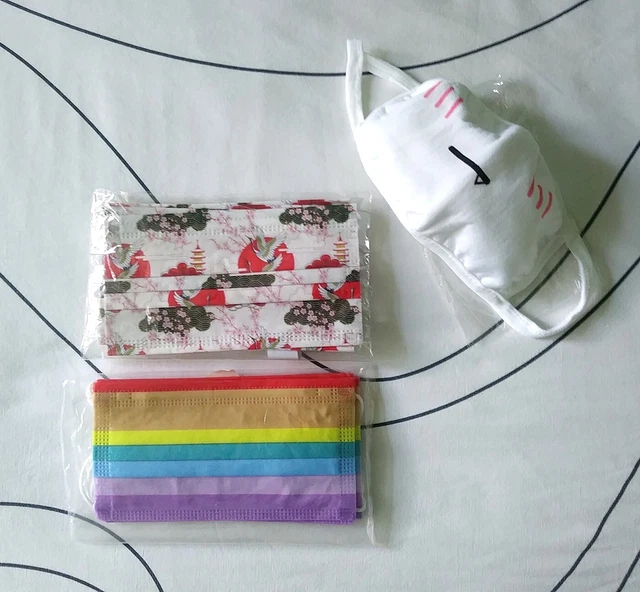 10 masques protection - motif japonais / arc-en-ciel + tissu kawaii cosplay