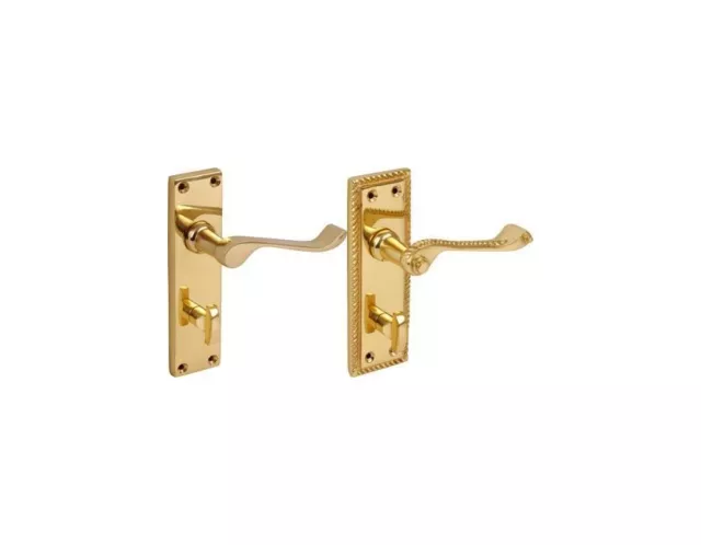 Polished Brass Victorian Scroll Door Bathroom Handles Mortice Lever Latch Lock