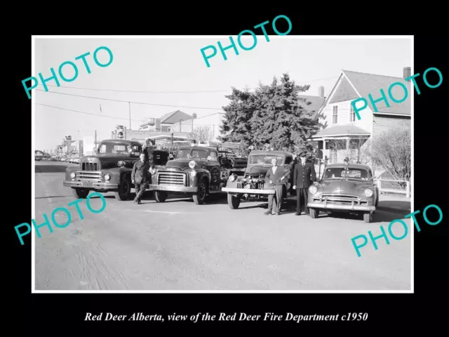OLD LARGE HISTORIC PHOTO OF RED DEER ALBERTA THE FIRE DEPARTMENT CREW c1950 1