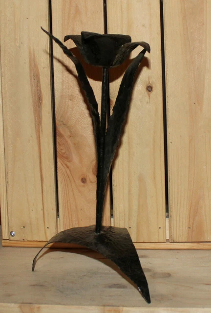 Énorme Bougeoir Mural D'artiste En Métal Hammer Forgé à La Main Ann%c3%a9es 1950