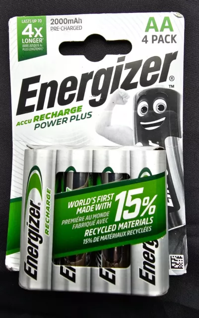 AA Energizer 2000 mAh ACCU Recharge Power Plus Batteries- Pack Of 4