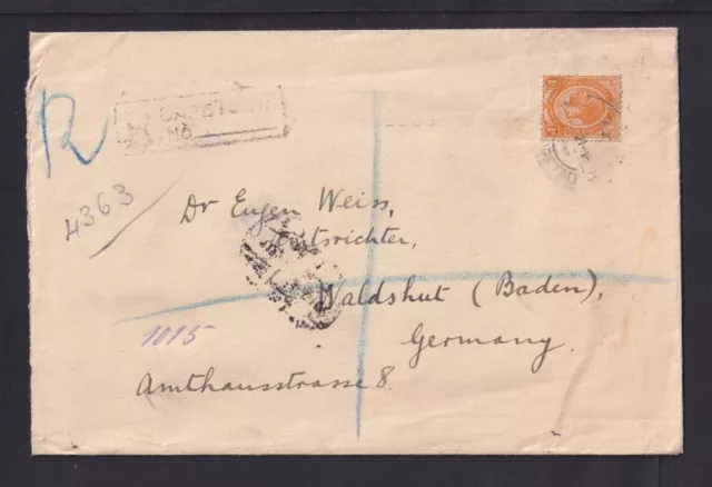 1921 - 1 S. auf Einschreibbrief ab Capetown nach Waldshut (22082066)