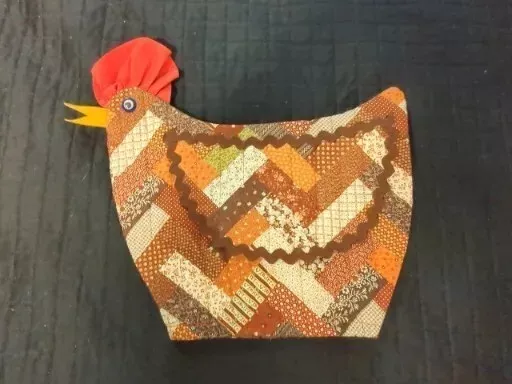 Mid Century Rooster Quilted Fabric Toaster Cover Handmade Ric Rac Brown Chicken