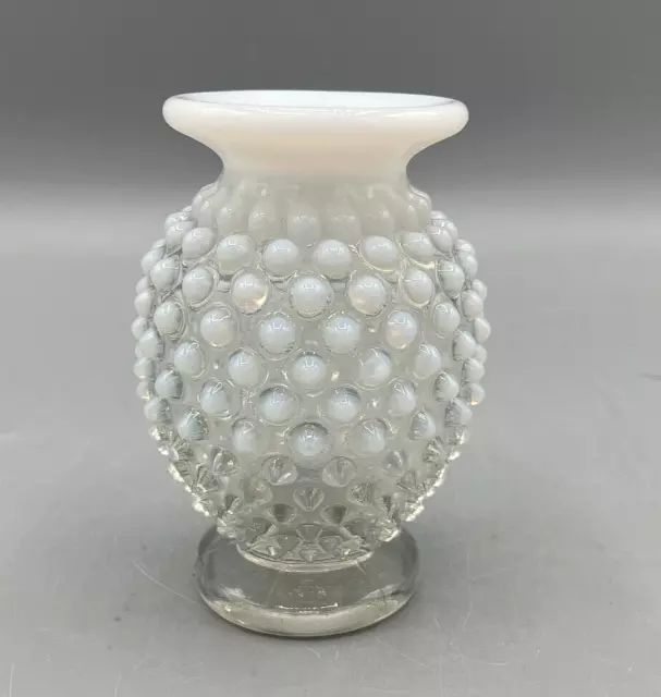 Vintage Fenton Clear Glass Opalescent Milk Glass Hobnail Vase 3 3/4" Tall
