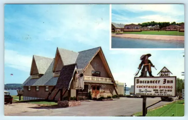 ONEKAMA, Michigan MI ~ Roadside BUCCANEER INN Portage Lake c1960s Postcard