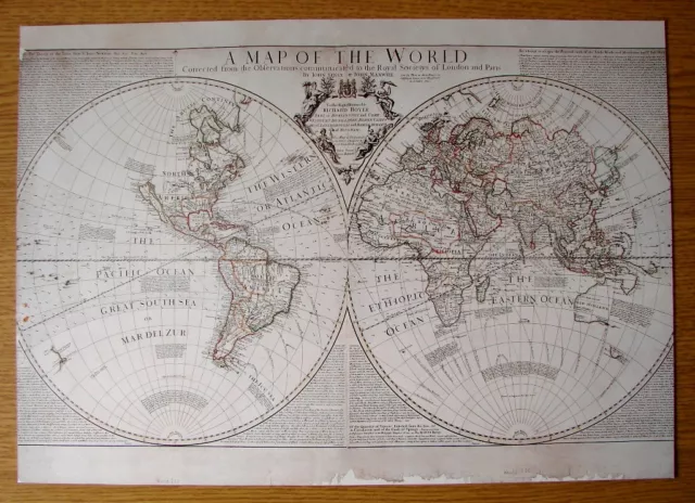 MAP REPRO 12" x 8.5" ON CARD OF  1711  WORLD  SENEX & MAXWELL  READY FOR FRAMING