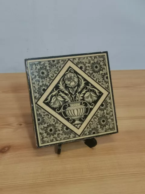 Antique 1880's Mintons Aesthetic Movement Tile Arts & Crafts Style Flower Design