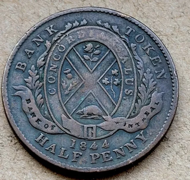 1844 Canada Canadian Half 1/2 Penny Bank of Montreal Token