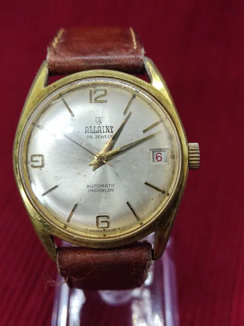 VINTAGE ALLAINE 25 Jewels Swiss Made Automatic Date Indicator Mens ...