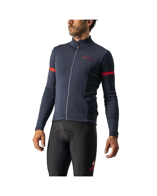 Castelli Fondo 2 Maglia Maniche Lunghe Full Zip Uomo, Savile Blue/Red Reflex