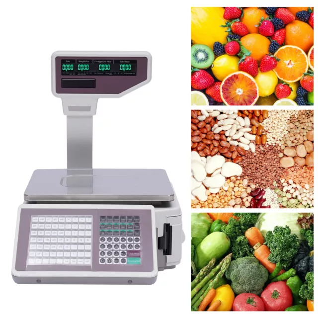 Commercial Digital Food Price Computing Scale 66lbs with Dual Label Printer Fast