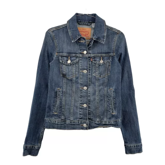 Levi's Women Jacket XS Blue Classic Trucker Jacket Long Sleeve Stretch Denim