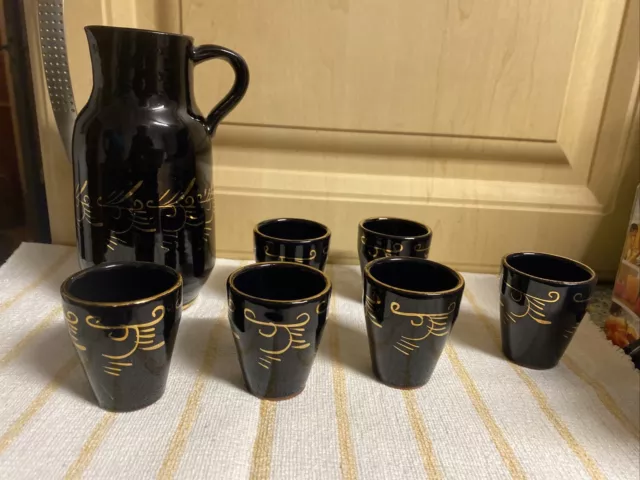 Likör/Schnaps Service  Gefäß Krug mit 6 Becher  Keramik