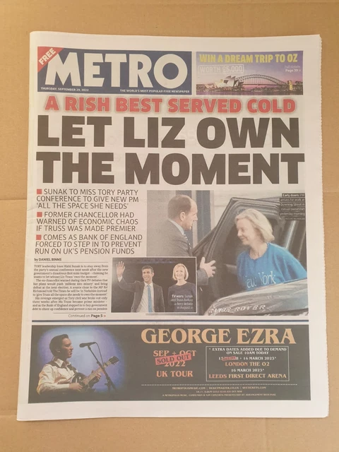 METRO NEWSPAPER THURSDAY 29th September 2022 Let Liz Own The Moment EUR
