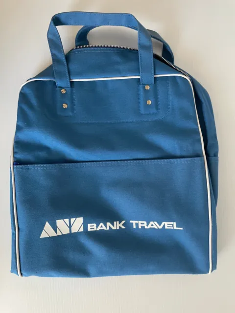 Vintage ANZ Bank Blue Travel Carry Bag with Shoulder Strap old Logo