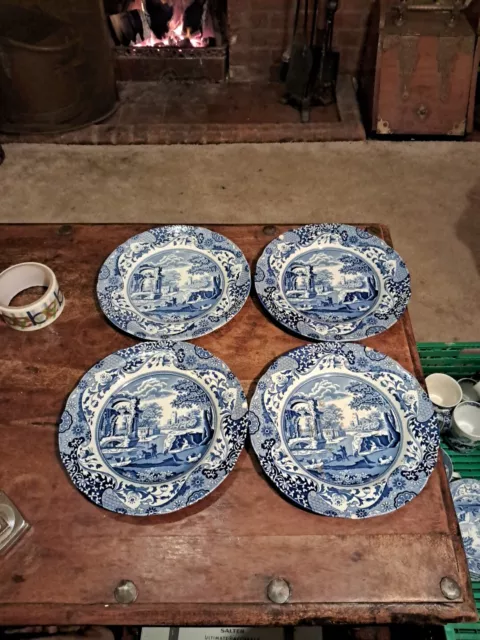 4x Italian Blue Spode Dinner Plates (9 Inches) (Db)