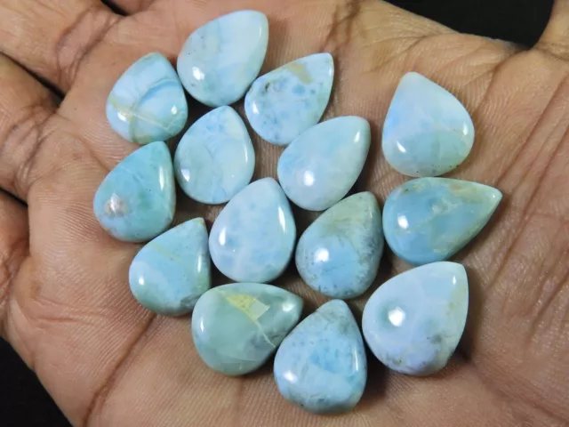 14 piezas de anillo de Larimar natural que hace cabujón de pera, lote de...