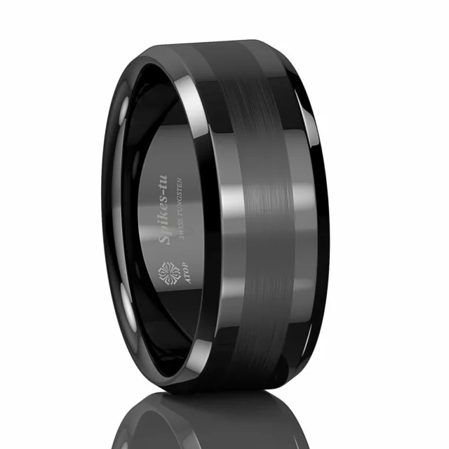ATOP 8/6mm Black Brushed Tungsten Ring Wedding Band Men & Women Gift Jewelry 3