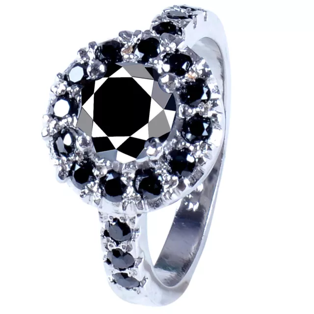 3.41 Ct Black Color Round Moissanite 925 Sterling Silver Engagement Ring Size 9