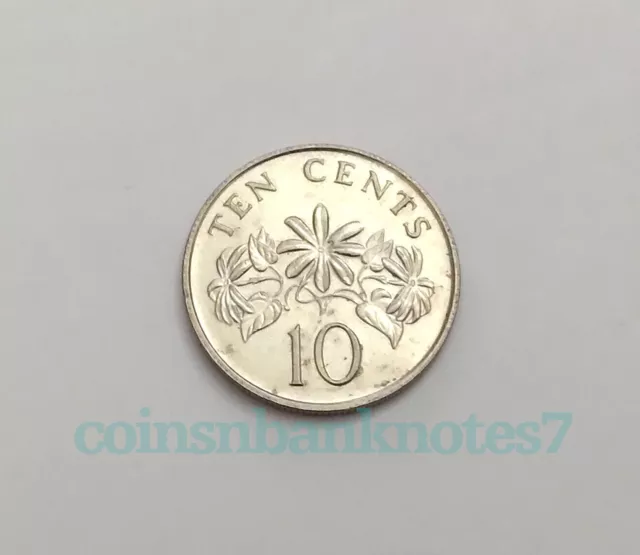 1989 Singapore 10 Cents Coin, KM51 Uncirculated / Flower