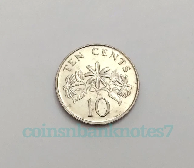 1989 Singapore 10 Cents Coin, KM51 Uncirculated / Flower