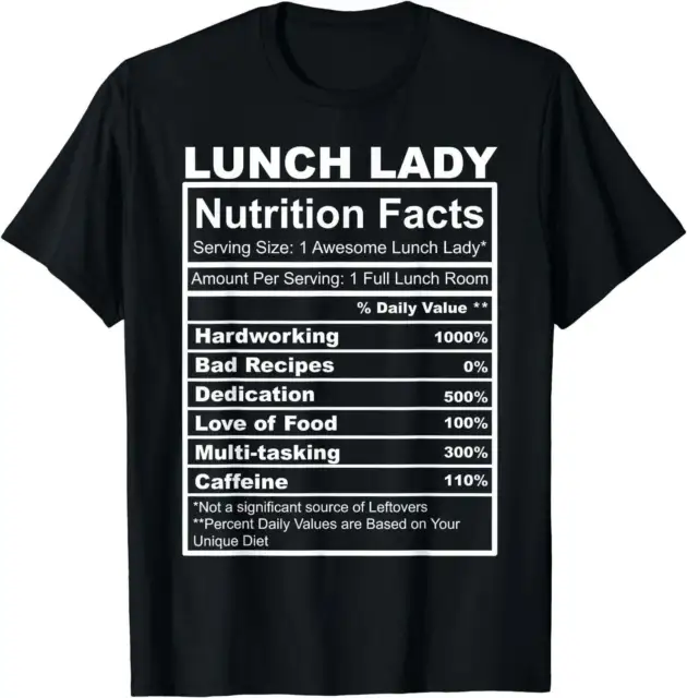 Thanksgiving Xmas Costume Nutrition Facts Lunch Lady T-Shirt Black Large