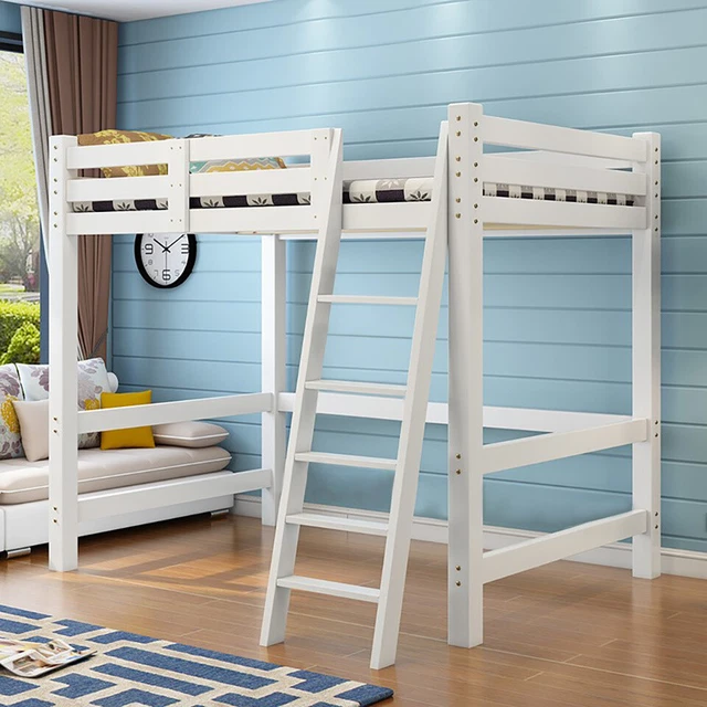 HIGH SLEEPER BUNK Bed Loft Cabin Bed Solid Pine Wood Frame Kids Single ...