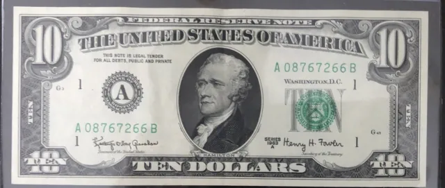 1963 A Ten Dollar Federal Reserve Note FRN Rare 10 Dollar Bill US