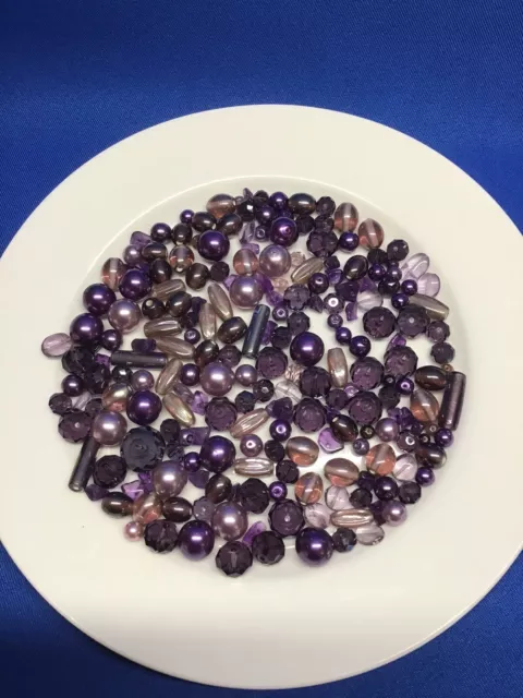 Mixed Bag Of Purple Pearl, Faceted & Glass Beads - Crown & Jewellery Making 175g