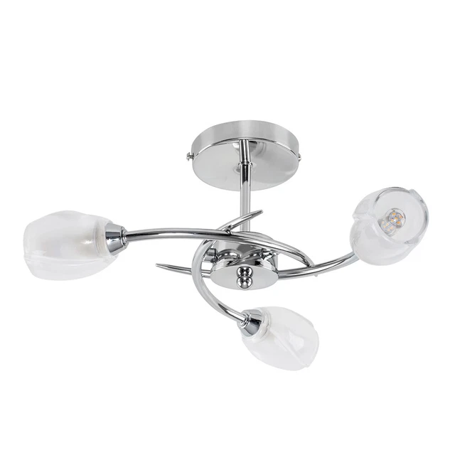 Modern Polished Chrome 3 way Ceiling Light Swirl Design Lamp Glass Shades
