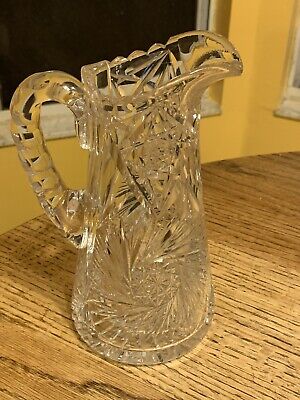 Antique American Brilliant Pattern ABP 4 Lb Lead Crystal 9” Water Pitcher~Estate