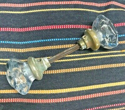 VINTAGE Glass door knobs with Brass and Nickle  Base large knob