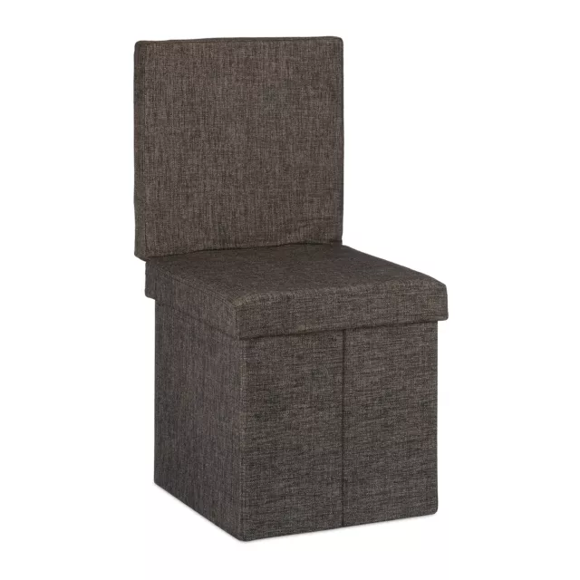 Tabouret de rangement pliant en lin avec appui dos coffre pouf couvercle