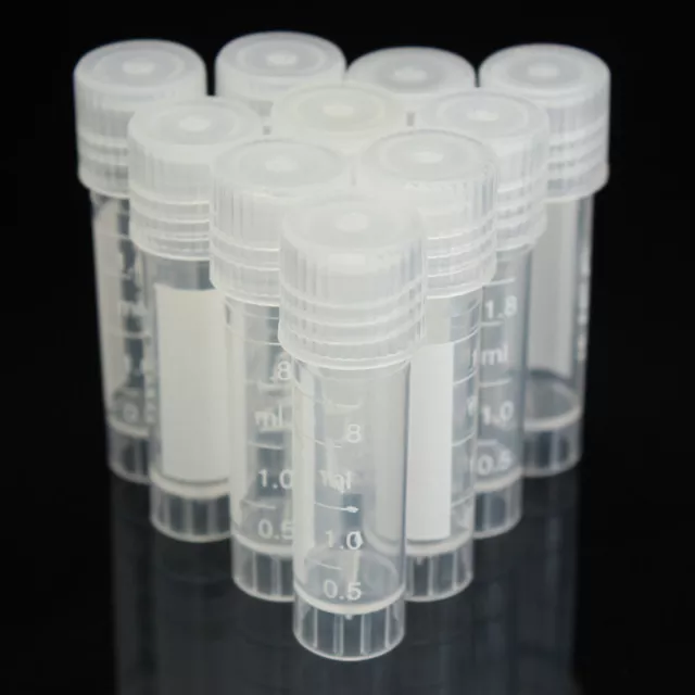 Chemistry Plastic Test Tubes Vials Seal Caps Pack Container 100PCS x 2ml