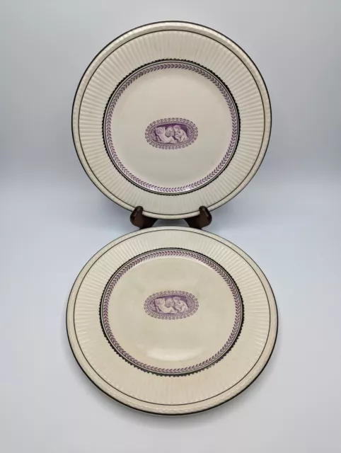 ✨ Two 19th C. England Wedgwood Etruria Plates Children Cherubs Purple Black