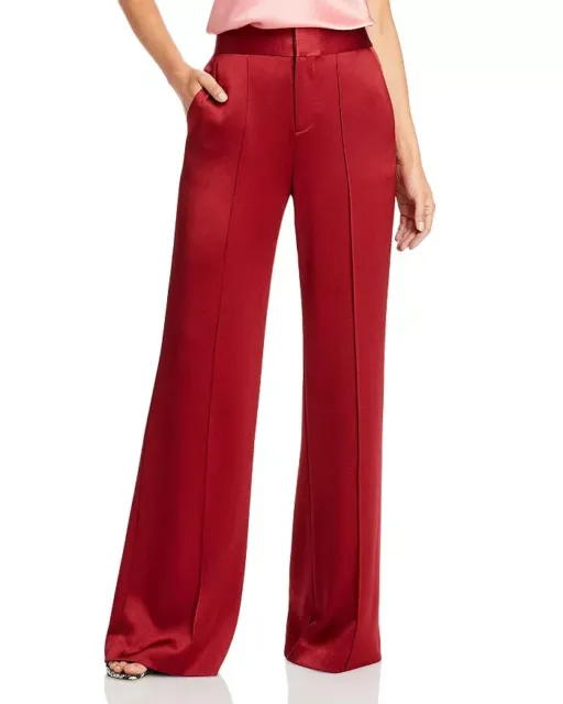 Alice and Olivia Dylan Satin Wide Leg Pants Womens 2 Spice Zip Fly w/ Hook & Bar