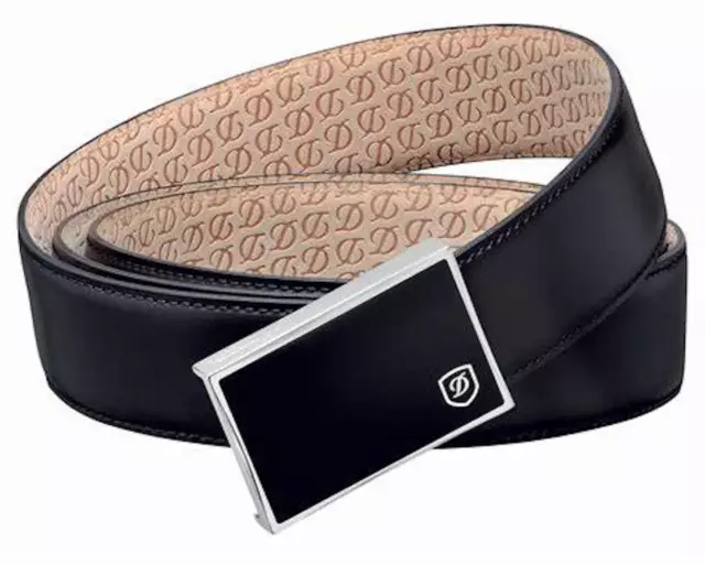 S.T. Dupont 30mm Black Leather Belt, Black Lacquer Buckle With Logo, 051239, NIB