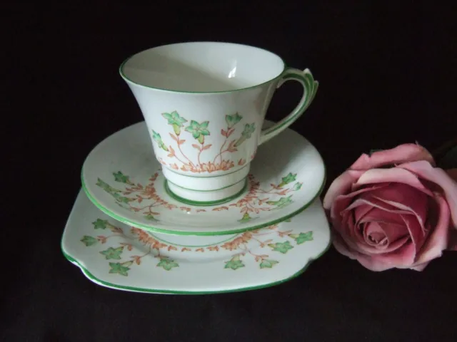 Vintage Art Deco Roslyn Bone China  Frena Design Trio Tea Cup Saucer & Plate