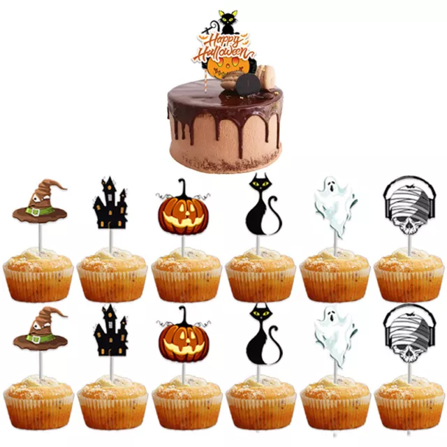 Halloween Cake Topper Pumpkin Ghost Witch Black Cat Horror Cake Toppers PicCR