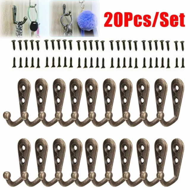 20pcs Hanging Metal Single Hook Clothes Hat Coat Robe Wall Door Hangers Hooks