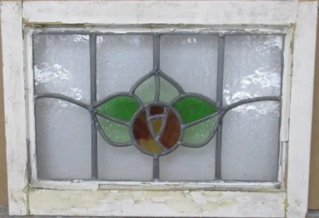 OLD ENGLISH LEADED STAINED GLASS WINDOW Pretty Floral 20.25" x 14.25"