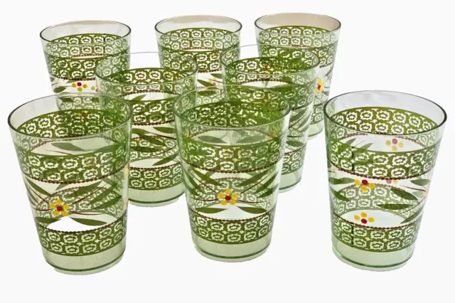 Set 8 Vtg. 1960s Acrylic Plastic Tumblers Cups Retro Olive Avocado Green 12 oz.