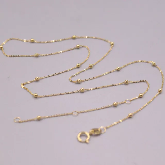 Real 18K Yellow Gold Necklace Women 1.2mm Piolish Bead Link Rolo Chain 18inch